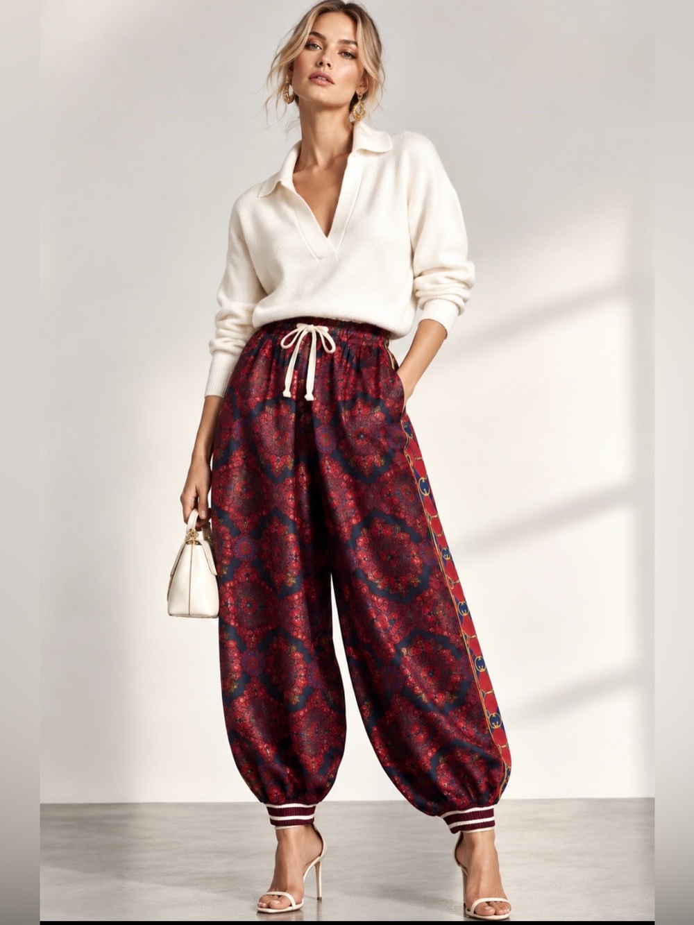 Gucci silk spice blue twill trouser jogger pants size M NWT